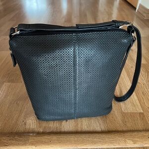 Tignanello Vintage Black Perforated Genuine Leather Shoulder Bag